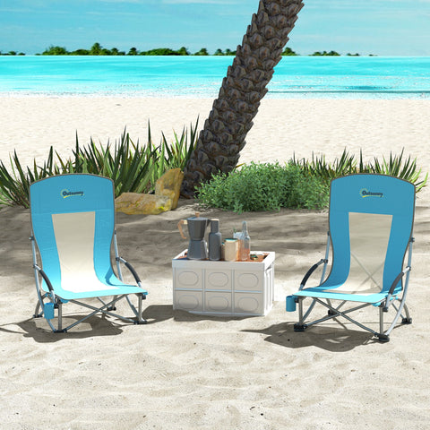 Rootz 2 Set Foldable Blue Camping Chairs - Beach Chairs - Portable Folding Seats - Supports up to 120kg - Oxford Fabric - 70cm x 58cm x 79cm