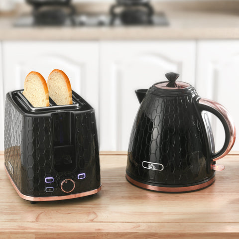 Rootz Kettle and Toaster Set - Quick Boil - Even Browning - LED Display - Black - 1.7L Capacity - 27.4x17.7x18.8cm