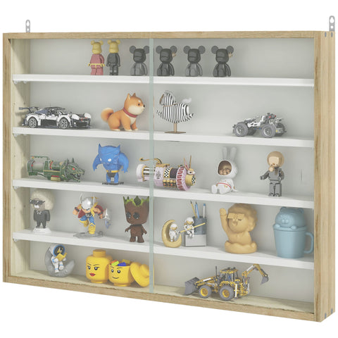 Rootz Wall Showcase Cabinet - Collection Display - Storage Cabinet - 4 Adjustable Shelves - Glass Sliding Doors - 80cm x 9.5cm x 60cm