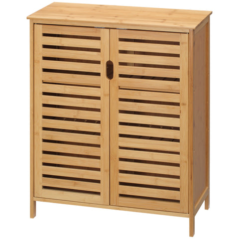 Rootz Bathroom Cabinet - Bamboo Storage - Lamella Design - Compact with Ample Storage - 68b x 32t x 86h cm