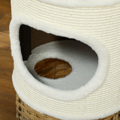 Rootz Three-Story Cat Tree - Cat Tower - Cat Climber - Enhances Home Décor - 80cm High x Ø40cm - White & Brown