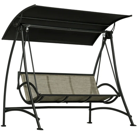 Rootz 3 Person Rocking Bench - Hollywood Swing - Swing Bench - Tilt Roof - Weatherproof - Steel Frame - Black + Brown - 190L x 133W x 177H cm