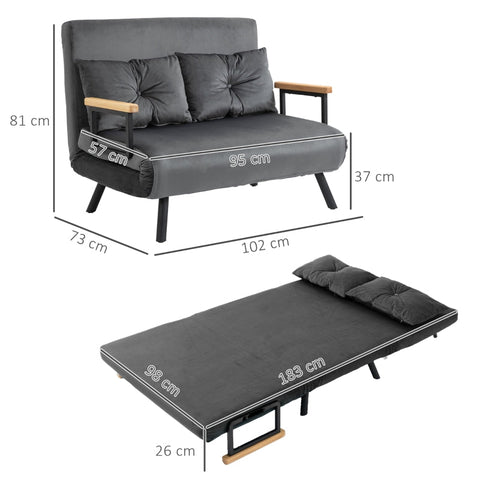 Rootz 2-zits fluwelen slaapbank - slaapbank - converteerbare bank - verstelbare rugleuning - dikke vulling - 102 cm x 73 cm x 81 cm (bank) / 183 cm x 98,5 cm x 26 cm (bed)
