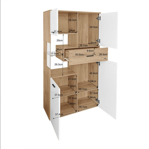 Rootz Modern Display Cabinet - Glass Doors - LED Lit Display - Elegant Design - 77.7L x 38W x 150H cm