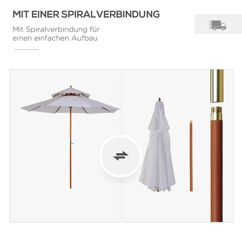 Rootz Wooden Parasol - Garden Umbrella - Outdoor Shade - Durable & Weather-Resistant - Easy to Operate - Enhanced Stability - Ø265x H264 cm