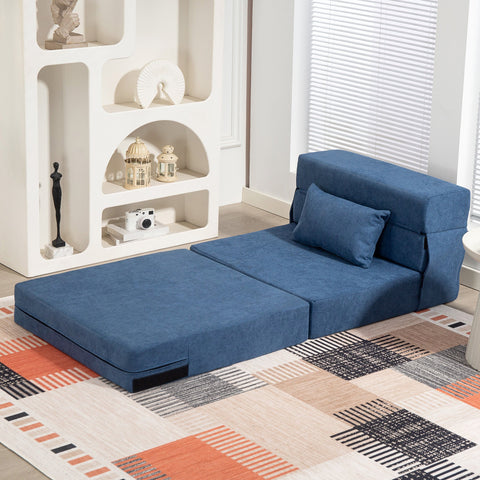 Rootz Blue Floor Sofa - Upholstered Couch - Convertible Mattress - First-Class Comfort - 210cm x 80cm x 15cm