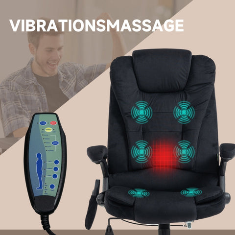 Rootz Vinsetto Office Chair with Massage & Heat Function - Ergonomic Chair - Height Adjustable Chair - 6 Vibration Massage Points - Easy Mobility - Adjustable Seat Height - 67W x 74D x 107-116H cm - Black
