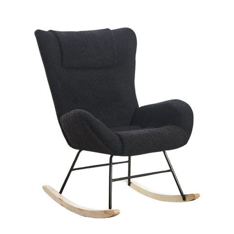 Rootz Gray Teddy Velvet Rocking Chair - Leisure Chair - Velvet Armchair - Ergonomic Comfort - 67.5L x 93W x 93H cm
