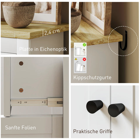 Rootz White Chest of Drawers - Sideboard - Storage Cabinet - Soft-Close Doors - 80cm x 35cm x 67cm