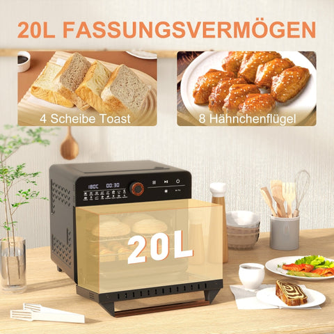 Rootz Mini Oven Air Fryer - Retro Toaster - Multifunctional Cooker - 17 Presets - 20L Capacity - 40-220°C - 36cm x 37cm x 34.5cm
