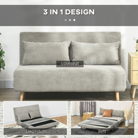 Rootz Sofa Bed - Daybed - Convertible Couch - Linen-Look Fabric - Beech Wood Legs - Gray - 141cm x 90cm x 81cm