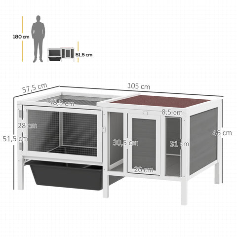 Rootz Rabbit Hutch - Wooden Bunny House - Outdoor Cage - Spacious Enclosure - Easy Cleaning Pull-Out Tray - 105 x 57.5 x 51.5 cm - Grey