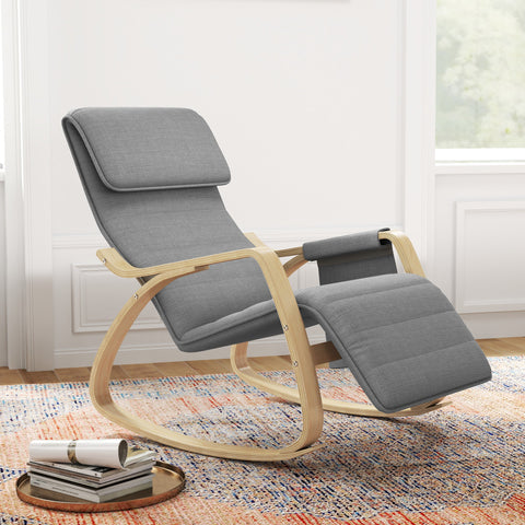 Rootz Relax Rock Chair - Breastfeeding Chair - Adjustable Footstool - Maximum Comfort - 67cm x 110cm x 91cm - Grey