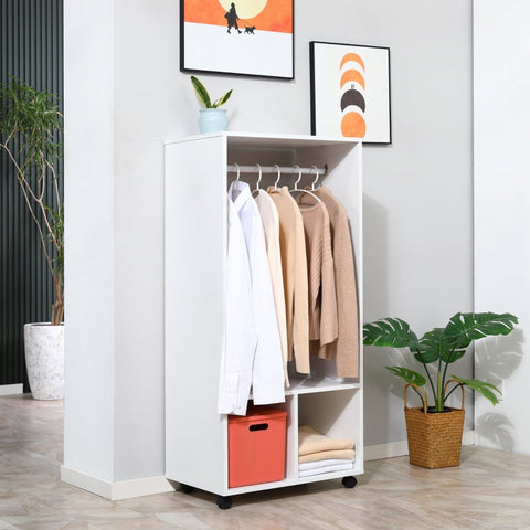 Rootz Mobile Wardrobe - Wardrobe Cabinet - Storage Organizer - Easy Mobility - Ample Storage - Durable Material - 60cm x 40cm x 128cm - White
