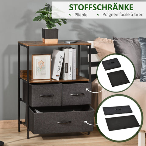 Rootz 3 Drawer Black Chest - Storage Cabinet - Linen Organizer - Adjustable Feet - 58cm x 29cm x 81.5cm