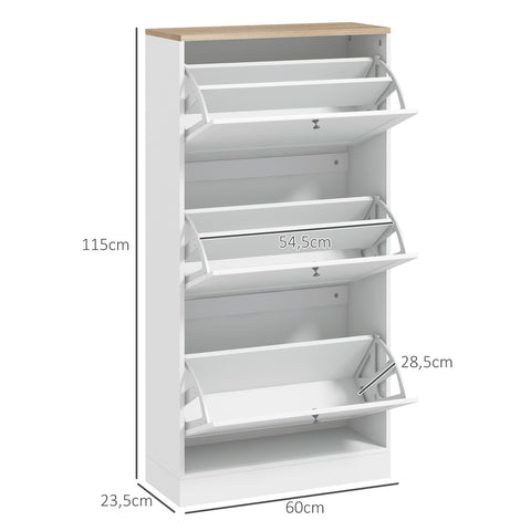 Rootz Scandinavian Shoe Cabinet - Entryway Storage - White Wood Look - Holds 18 Pairs - Space-Saving Organizer - 60 x 23.5 x 115 cm