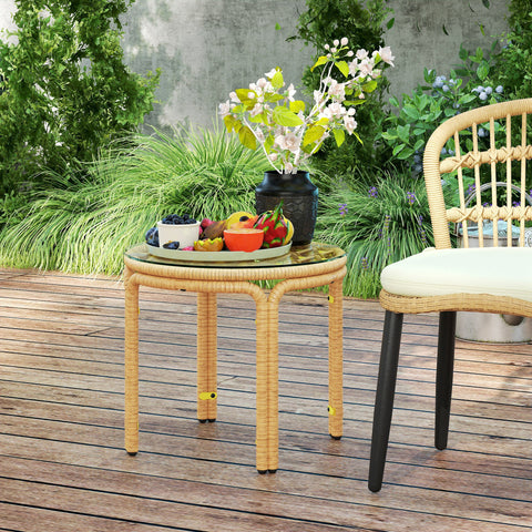 Rootz Side Table - Coffee Table - Bedside Table - Poly Rattan - Weatherproof & UV-Resistant - Ø50 cm x 44H cm - Gold