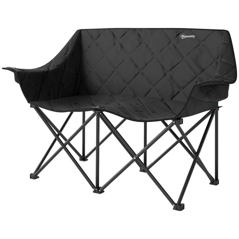 Rootz 2 Seated Camping Chair - Foldable - Outdoor Furniture - Supports Up to 250kg - Black - 145cm x 60cm x 92cm