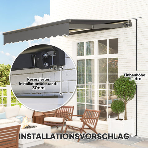 Rootz Klemmmarkise - UV Protection Awning - Joint Arm Awnings - Solar-powered LED Lights - 295cm x 250cm - Enhance Outdoor Comfort