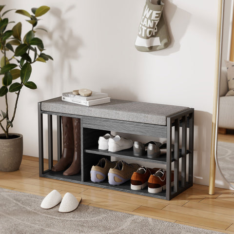 Rootz Shoe Storage Bench - Shoe Rack - Shoe Cabinet - 5cm Upholstered Comfort - 86cm x 30cm x 45.4cm - Grey
