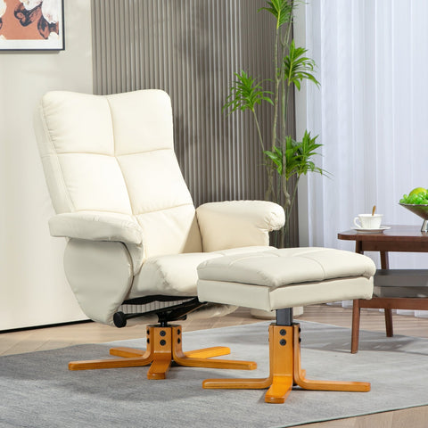 Rootz Cream White Recliner Chair Set - Relaxation Chair, Swivel Chair - Ultra Comfort - 80cm x 86cm x 99cm - Includes Stool with Storage