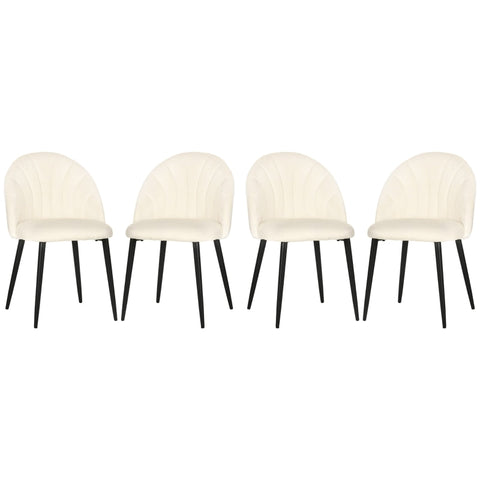 Rootz Shell-Shaped Dining Chairs - Set of 4 - Velvet-Look - Padded Seats - Metal Legs - Elegant Design - 52cm x 54cm x 79cm