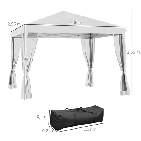 Rootz Folding Pavilion Tent - Folding Tent - Garden Pavilion - Water-Repellent Roof - 2.96m x 2.96m x 2.65m