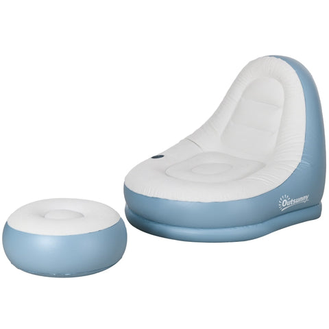 Rootz Inflatable Chair Set - Air Chair - Outdoor Lounger - Ergonomic Design - Durable Plastic - Convenient Cup Holder - 125cm x 100cm x 87cm - White + Blue