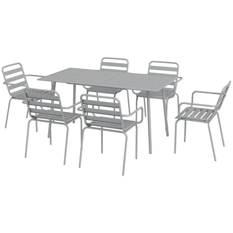 Rootz Garden Furniture Sets - Outdoor Seating - Weatherproof - Dining Table & Six Armchairs - Metal Plate Design - Steel - Light Gray - 150 x 80 x74 cm