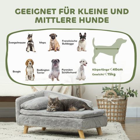 Rootz Dog Sofa - Pet Couch - Canine Seat - Soft Plush Comfort - 70 x 42.5 x 38.5cm Grey