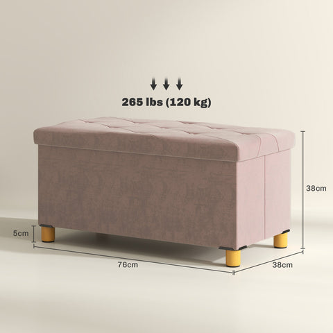 Rootz Foldable Storage Bench - Bedbell - Ottoman - 67L Capacity - Velvet Comfort - 76L x 38B x 38H cm - Pink