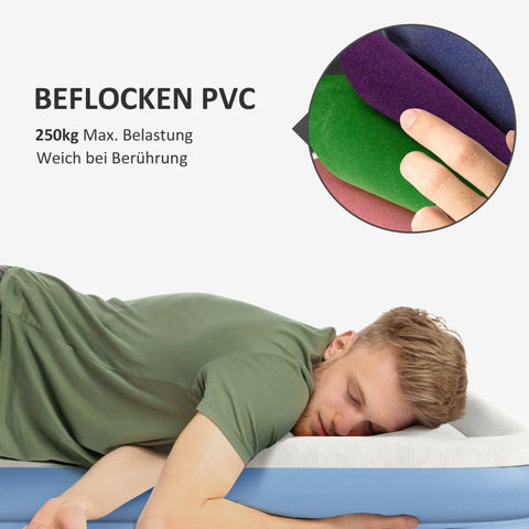 Rootz 2 Person Inflatable Camping Mattress - Air Bed - Blow-Up Mattress - Built-in Pump - Carry Bag - 203cm x 152cm x 46cm - Light Blue - Optimal Body Support - Quick Inflation - Compact and Portable