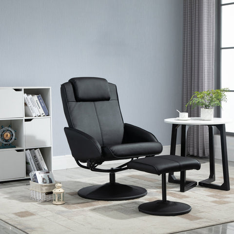 Rootz Relaxation Armchair with Foot Stool - Lounge Chair - Ergonomic Recliner - Synthetic Leather - Black - 78cm x 52cm x 98cm
