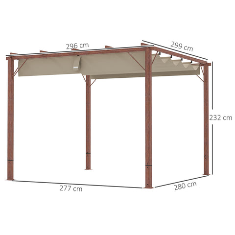Rootz 3x3 m Garden Pergola - Terrace Canopy - Patio Cover - UPF30+ Sun Protection - Aluminum Frame - 299x296x232 cm