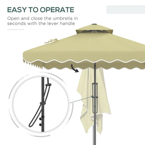 Rootz Parasols Umbrella - Cantilever Umbrella - Decorative Edge - Ventilation Canopy - Offset Design - Umbrella Roof - Metal-polyester - Beige - 2.4x2.4x2.6m