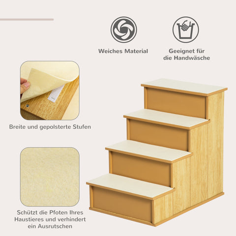 Rootz 4-Stage Pet Stairs - Dog & Cat Steps - Short Plush Ramp - Joint Protection - 40cm x 59cm x 54.2cm