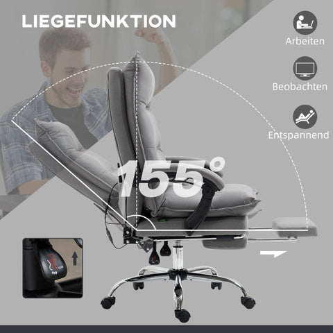 Rootz Vinsetto Office Chair - Ergonomic Desk Chair - Massage and Heating Chair - Ultimate Comfort - 155° Tilt and Footrest - Adjustable Height - 66cm x 74cm x 114-121.5cm