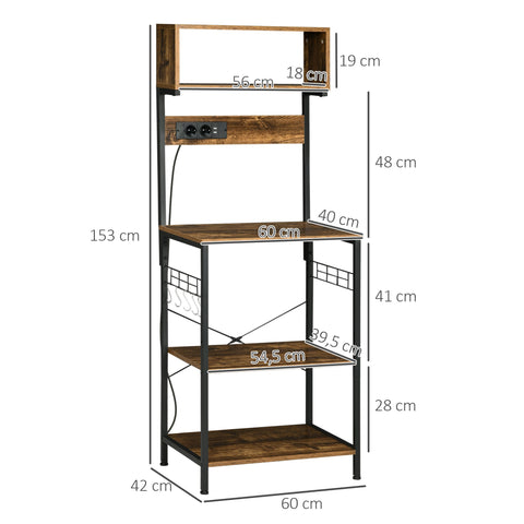 Rootz Kitchen Shelf for Microwave - Kitchen Organizer - Storage Rack - Integrated USB & Sockets - 60cm x 42cm x 153cm