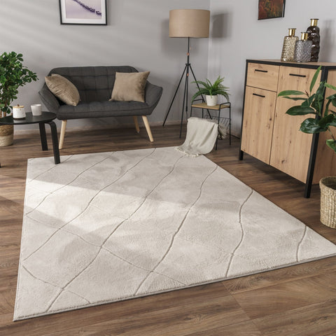 Modern Diamond Pattern Rug – Soft Short Pile – Durable & Easy Care – 3D Effect