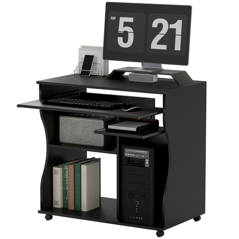 Rootz Rollable Computer Table - Desk with Storage - Mobile Workstation - Ample Storage Space - 80 x 48 x 75 cm, Black