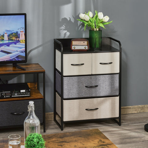 Rootz Storage Cabinet - Chest of Drawers - Fabric Organizer - Durable & Versatile - 58 x 29 x 78.5 cm - Black, Grey