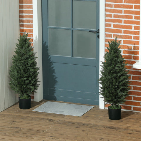 Rootz 2 Set Artificial Cypress Trees - Art Trees - Faux Plants - UV-Resistant - Cement Pot - 90cm Green - 831 Leaves, Ø33 x 90H cm