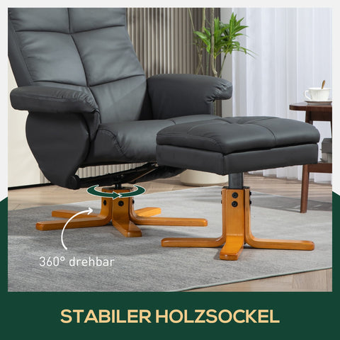 Rootz Relaxation Chair with Stool - Recliner - Swivel Chair - 145° Tilt & Storage - Grey - 80cm x 86cm x 99cm