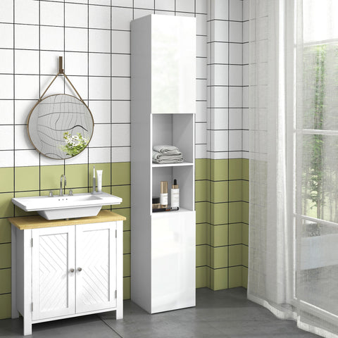 Rootz Bathroom Tall Cabinet - Storage Unit - Space-Saving - Adjustable Shelves - 30 x 30 x 181.5cm White