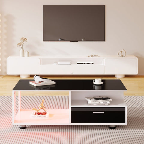 Rootz LED Coffee Table - Modern Center Table - Illuminated Living Room Table - App-Controlled Lighting - 110L x 38.5W x 55H cm