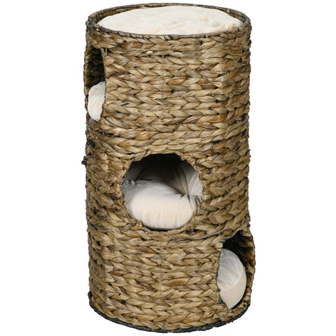 Rootz Cat Scratching Barrel - Cat Tower - Feline Hideout - Viewing Platform - Water Hyacinth - 40cm x 73cm - Dark Brown