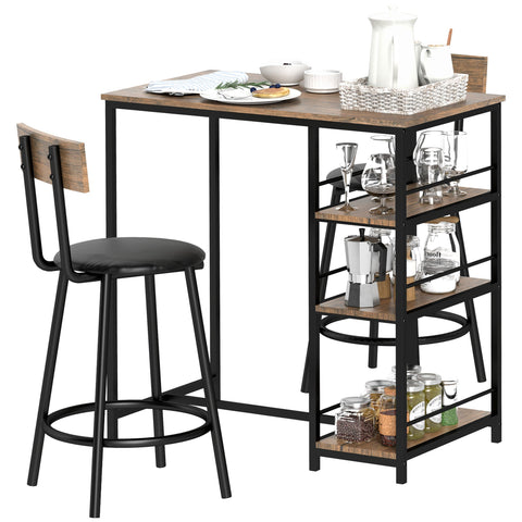 Rootz 3-Part Eating Set with Bar Table - Small Kitchen Set - Space-Saving Dining - Extra Storage, 90 x 50 x 90.5 cm Table, 36 x 47 x 91 cm Chairs