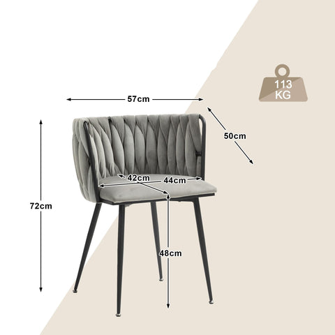 Rootz 2 Piece Set Velvet Dining Chairs - Luxury Cushioned Chairs - Handwoven Design - Elegant & Supportive - 57cm x 50cm x 72cm