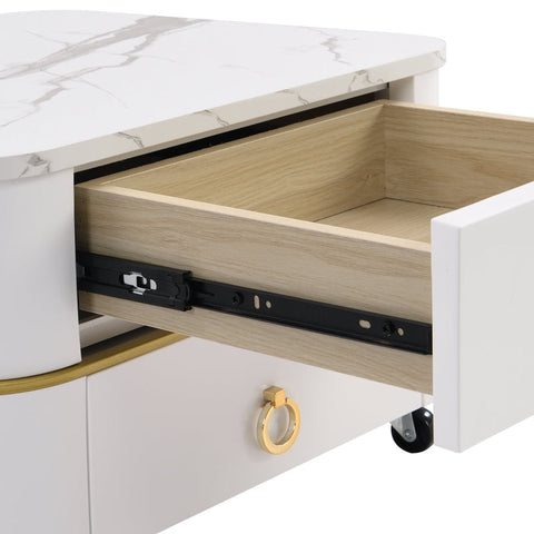 Rootz 2 Piece Coffee Table Set - Stackable Tables - Modular Furniture - High Gloss Marble Look, Glass Top - 60x60x42cm & 50x50x34cm