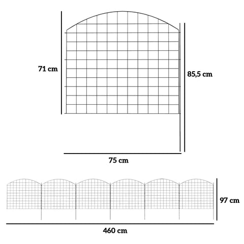 Rootz Metal Garden Fence - Decorative Fence - Vegetable Path Edge - Powder-Coated Steel - 460 x 97 cm - Durable & Toolless Assembly